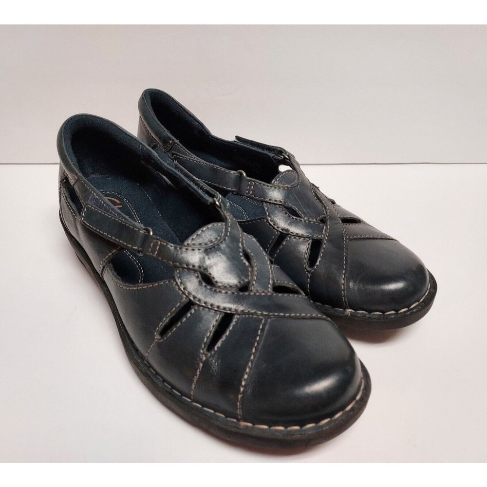 Clarks Women's Nikki Regatta Loafer Slip On Size 7.5W Shoes Leather Cutouts Blue